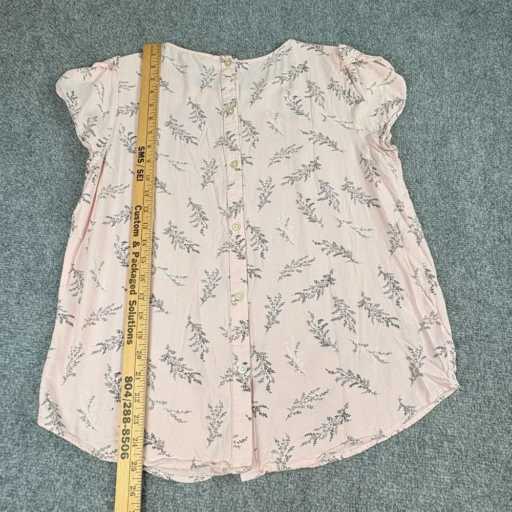 LOFT Blouse Womens M Pink Floral Button Back Puff Sleeve Cottagecore‎ Romantic